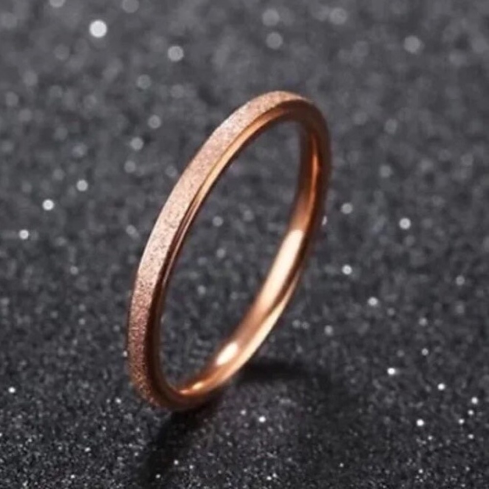 Rose Gold Thin 2MM Frosted Stardust Wedding Engagement Promise Ring Band - Picture 9 of 10